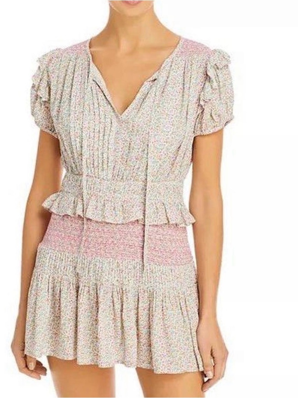 LoveShackFancy Toto Dress Womens XS Confetti Mix Floral Puff Sleeve Mini